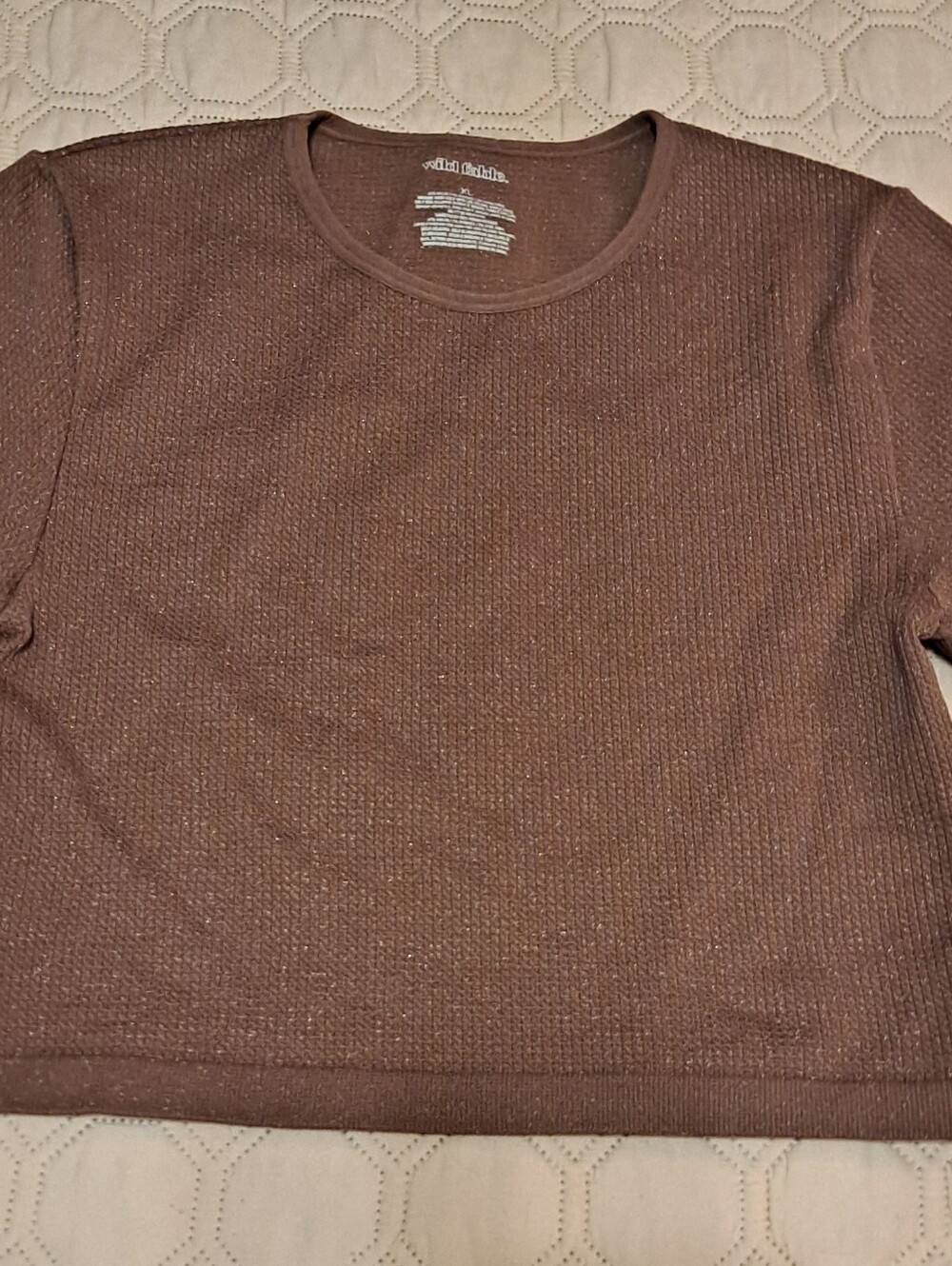 Wold Fable Shimmer Knit Short-Sleeve Top in Mauve Brown Size XL